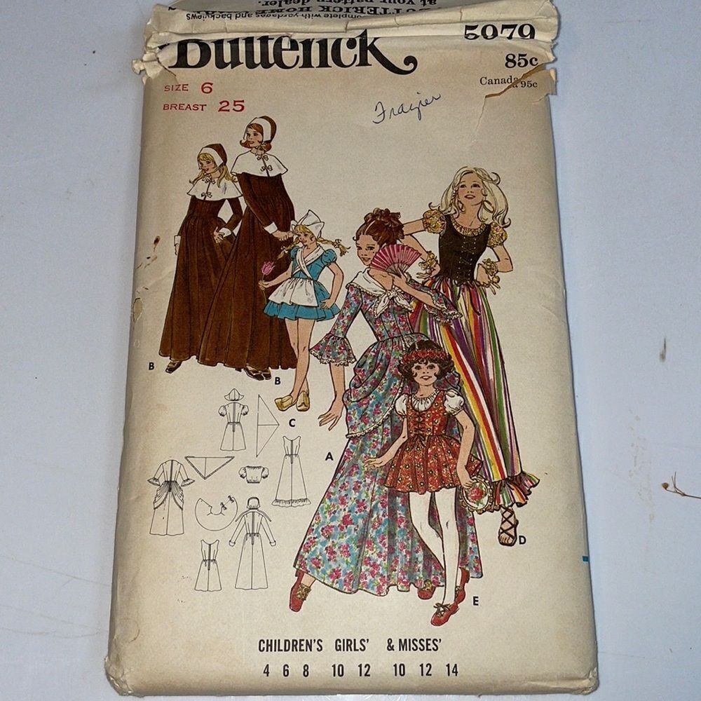 Vtg Butterick uncut girls pilgrim/gypsy/Dutch/colonial costumes sewing pattern